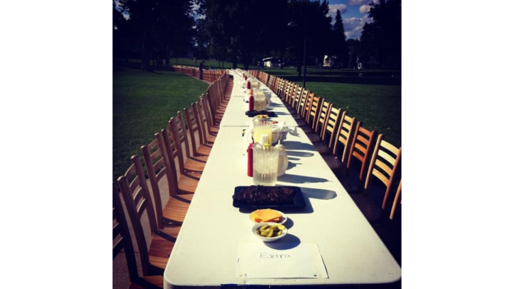 LONG table set for dinner